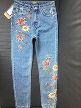 Mode - Bestickte Blumen-Denim-Jeans