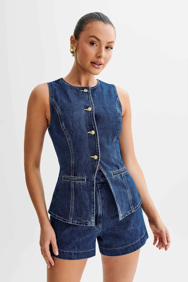 Rosalie - Ärmelloses Denim-Zweiteiliges Set