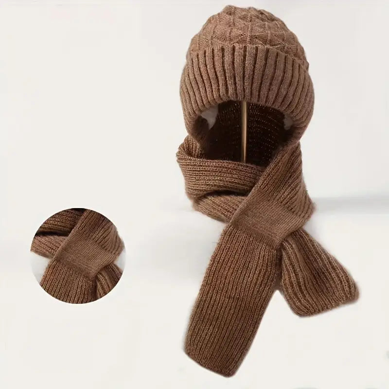 Grace - Gestrickte Wintermütze mit Integriertem Schal