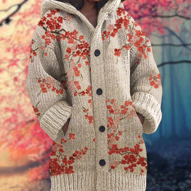 Annelie - Warmer Damenpullover mit Knöpfen und Kapuze