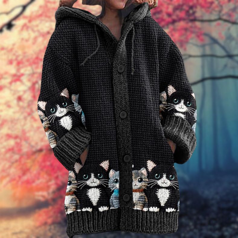 Annelie - Warmer Damenpullover mit Knöpfen und Kapuze