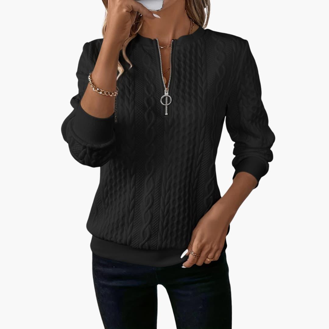 Adela – Damen Pullover mit Reißverschluss & Zopfmuster
