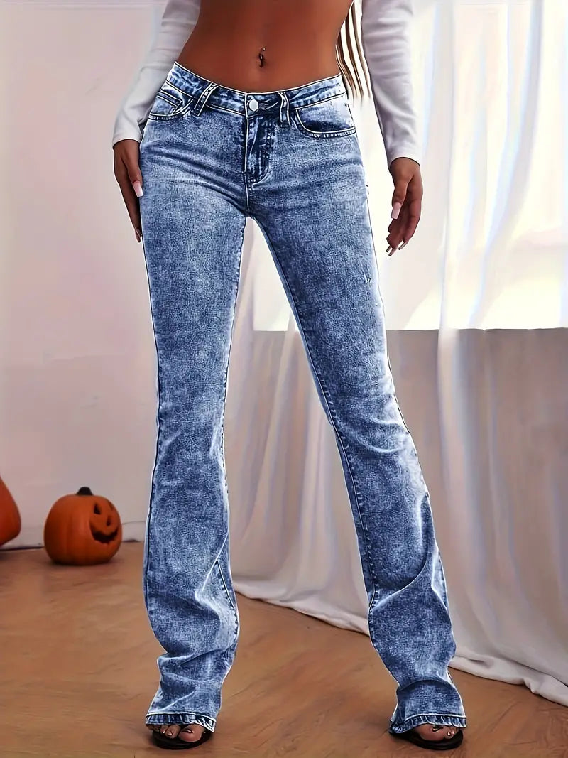 Elegante Schneeflocken-Waschblau-Flare-Jeans