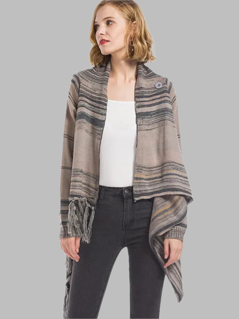 Samira – Cardigan-Wickeljacke mit Streifen und Quasten