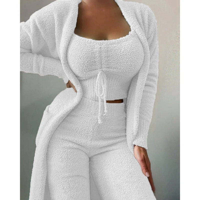 Carlotta - Lässig Gemütlich Fleece Baumwolle Pyjama 3-Teilig für Damen