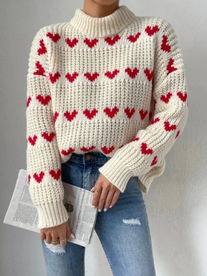 Heartfelt - Gestrickter Herz-Sweat-Flushy-Pullover