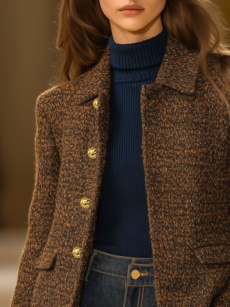 Gunhild - Braune Retro Langarmjacke für Damen