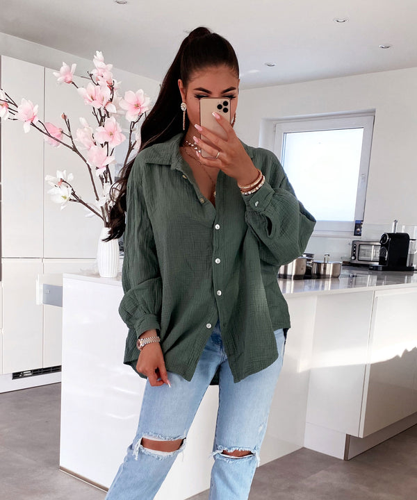 Freya - Oversize Musselin Bluse Kurz