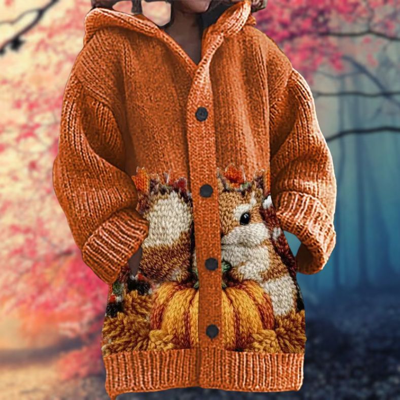 Annelie - Warmer Damenpullover mit Knöpfen und Kapuze