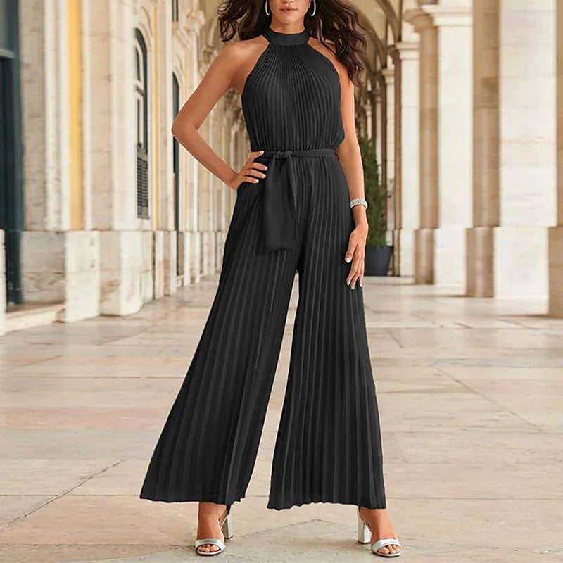 GracefulGlam - Chiffon Plissee Jumpsuit mit Schnürung