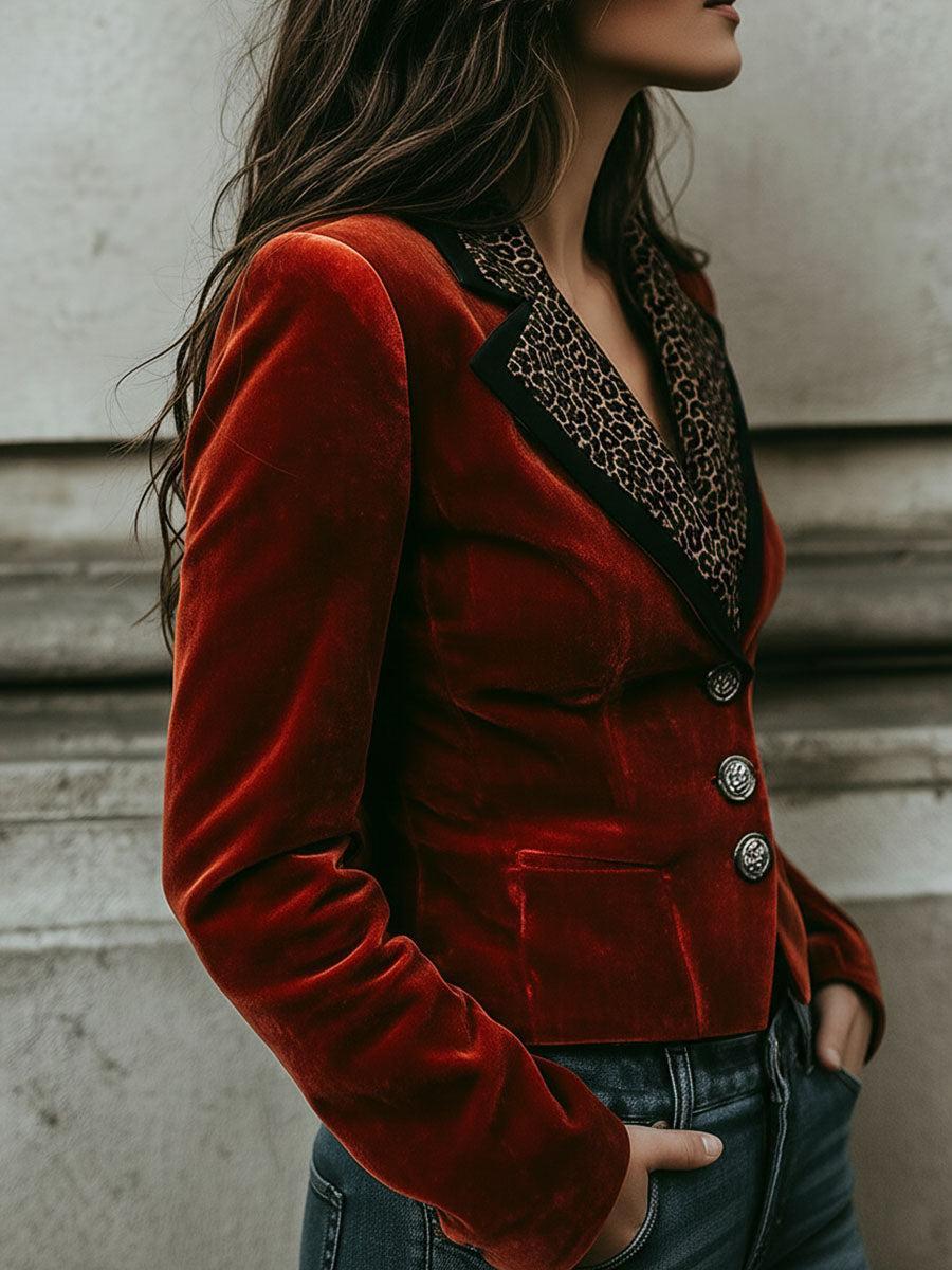 Hedwig – Blazer in Burgunderrot mit Leopardenmuster für Damen