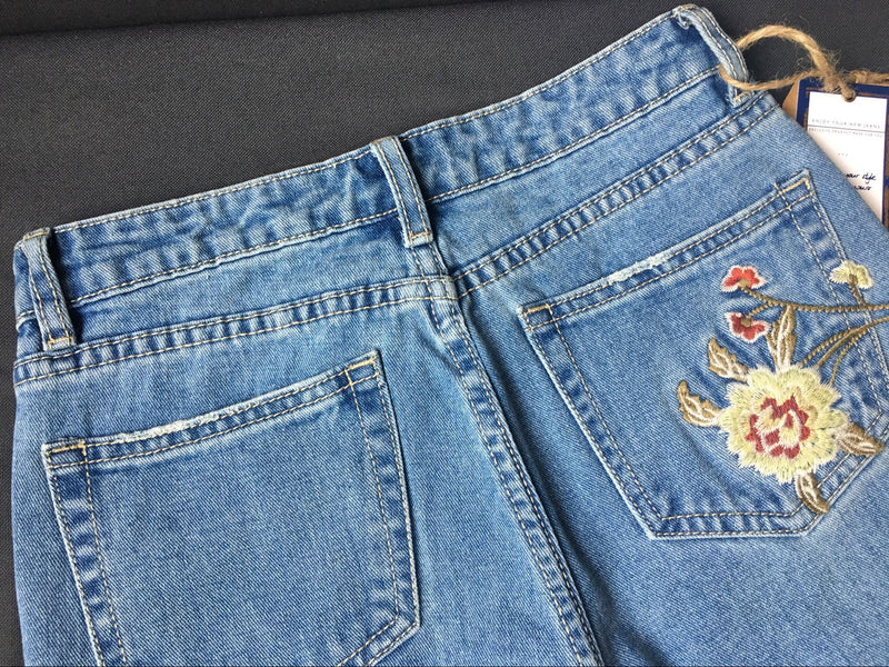 Mode - Bestickte Blumen-Denim-Jeans