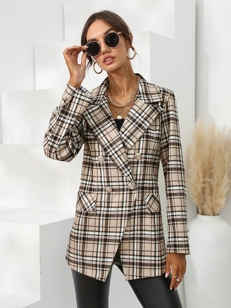 Hannah – Beiger karierter Blazer für Damen