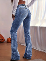 Elegante Schneeflocken-Waschblau-Flare-Jeans