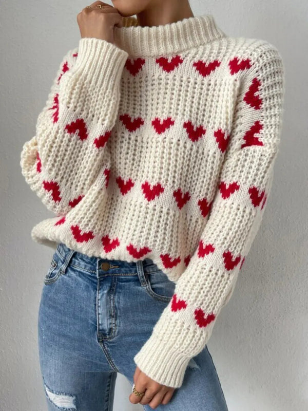 Heartfelt - Gestrickter Herz-Sweat-Flushy-Pullover