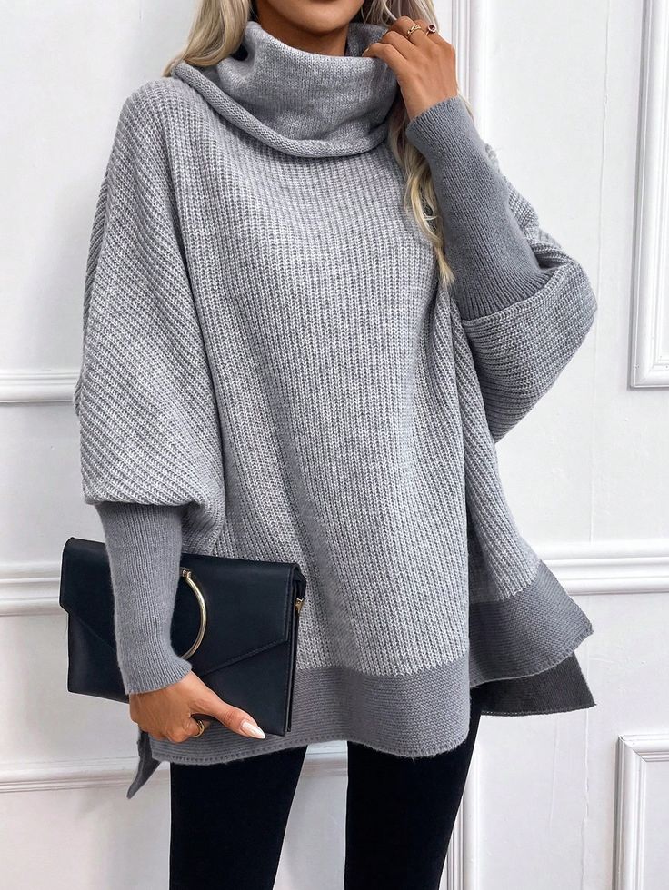 Fatima - Baggy Grauer Langarm Pullover für Damen