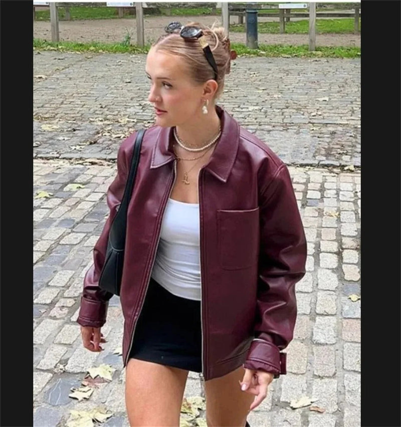 Sophia - Luxuriöse rote Herbstjacke aus Leder