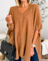 ERICA - Pullover mit V-Ausschnitt und festem Poncho in lockerer Passform