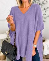 ERICA - Pullover mit V-Ausschnitt und festem Poncho in lockerer Passform