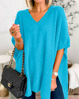 ERICA - Pullover mit V-Ausschnitt und festem Poncho in lockerer Passform