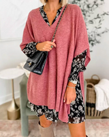 ERICA - Pullover mit V-Ausschnitt und festem Poncho in lockerer Passform