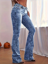 Elegante Schneeflocken-Waschblau-Flare-Jeans