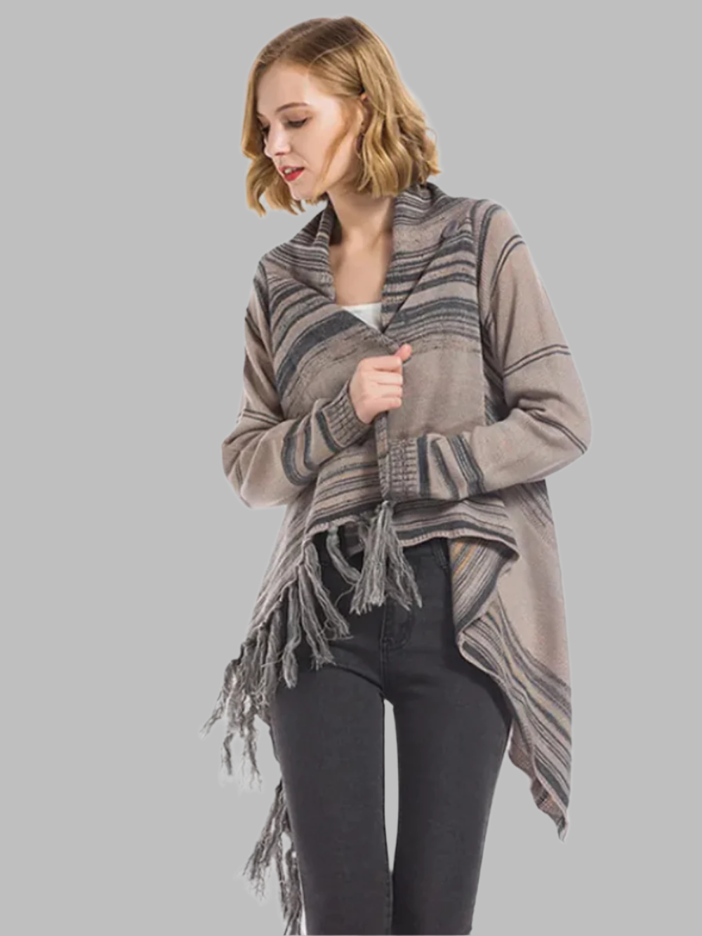 Samira – Cardigan-Wickeljacke mit Streifen und Quasten