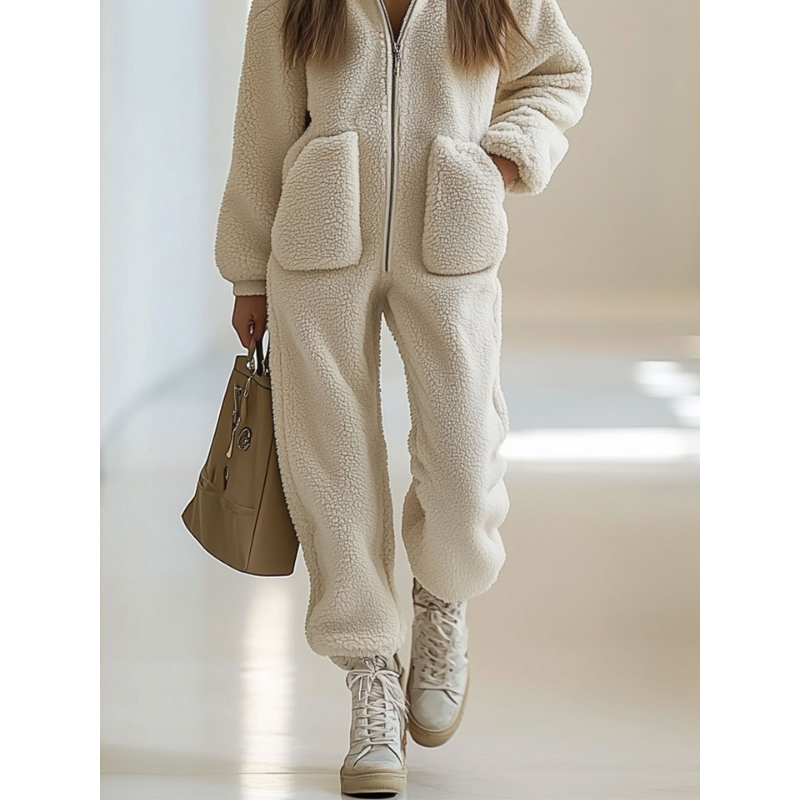 Frieda - Damen Teddy Jumpsuit mit Kapuze