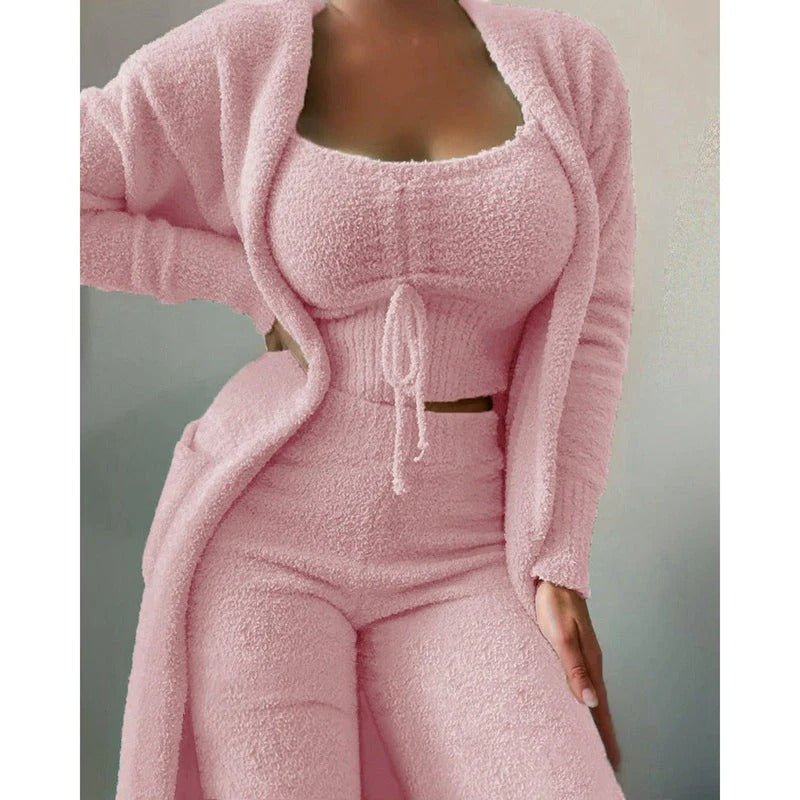 Carlotta - Lässig Gemütlich Fleece Baumwolle Pyjama 3-Teilig für Damen