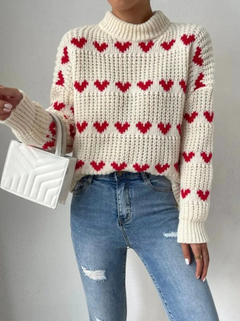 Heartfelt - Gestrickter Herz-Sweat-Flushy-Pullover