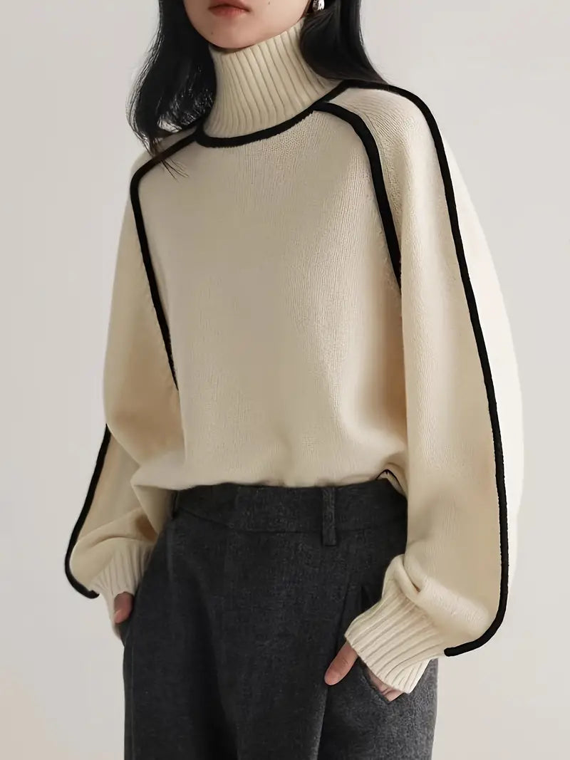 Contrast Trim Turtleneck Sweater