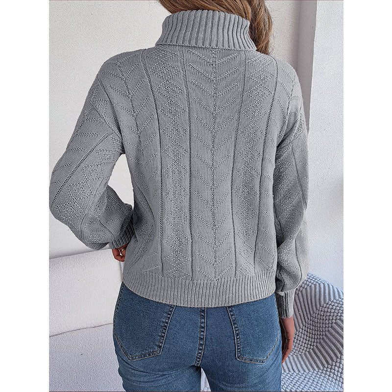 LIUBA Lose hohe Kragen Twist lange Ärmel gestrickt Pullover