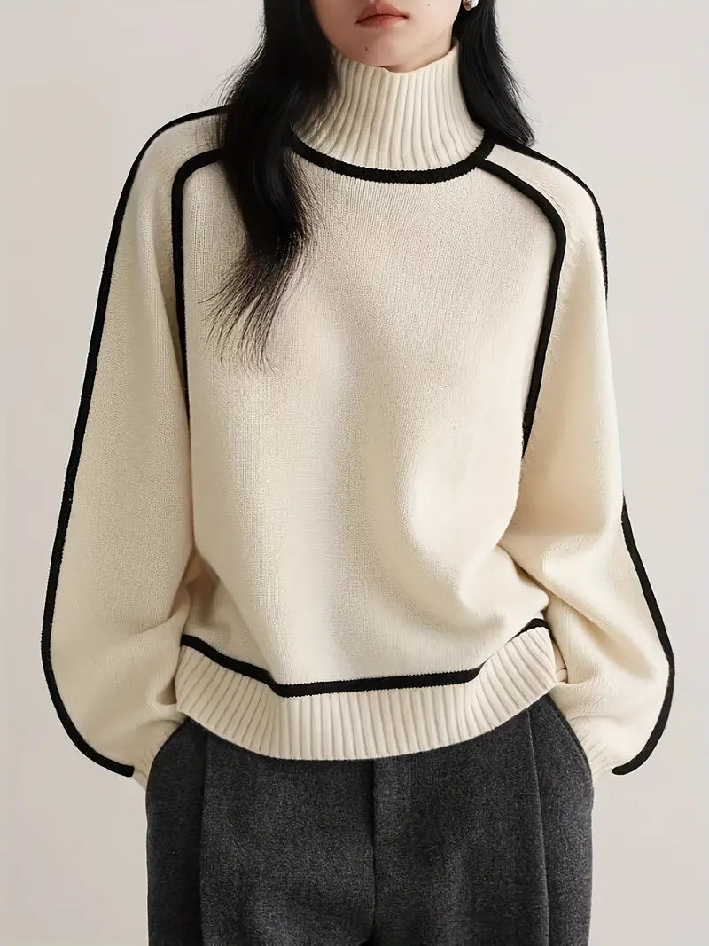 Contrast Trim Turtleneck Sweater