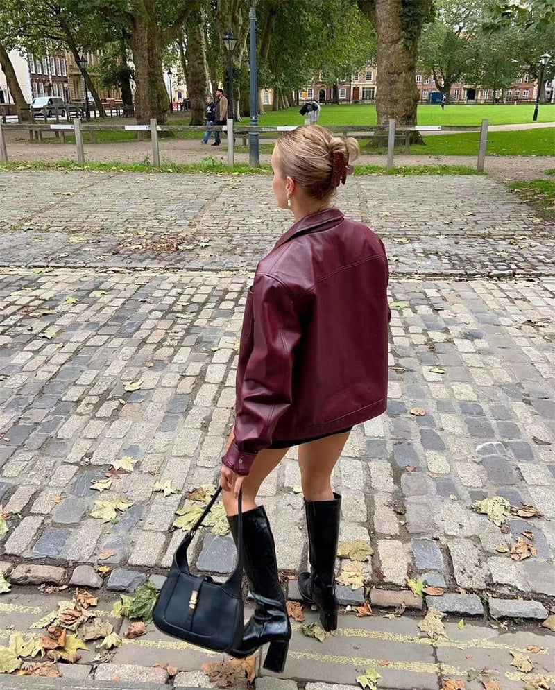 Sophia - Luxuriöse rote Herbstjacke aus Leder