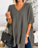 ERICA - Pullover mit V-Ausschnitt und festem Poncho in lockerer Passform