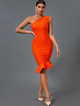 Ember - Orangefarbenes Bandage-One-Shoulder-Kleid