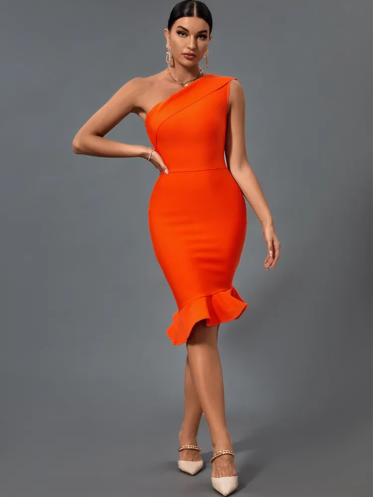 Ember - Orangefarbenes Bandage-One-Shoulder-Kleid