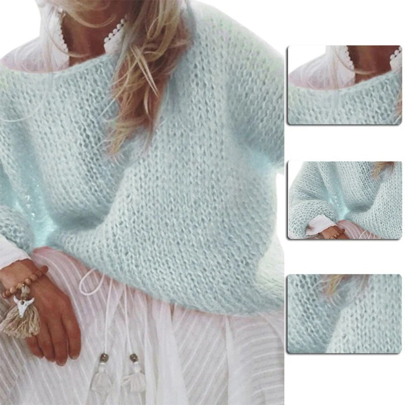 Trisha - Schöner Strickpullover mit breitem Rundhalsausschnitt für Damen