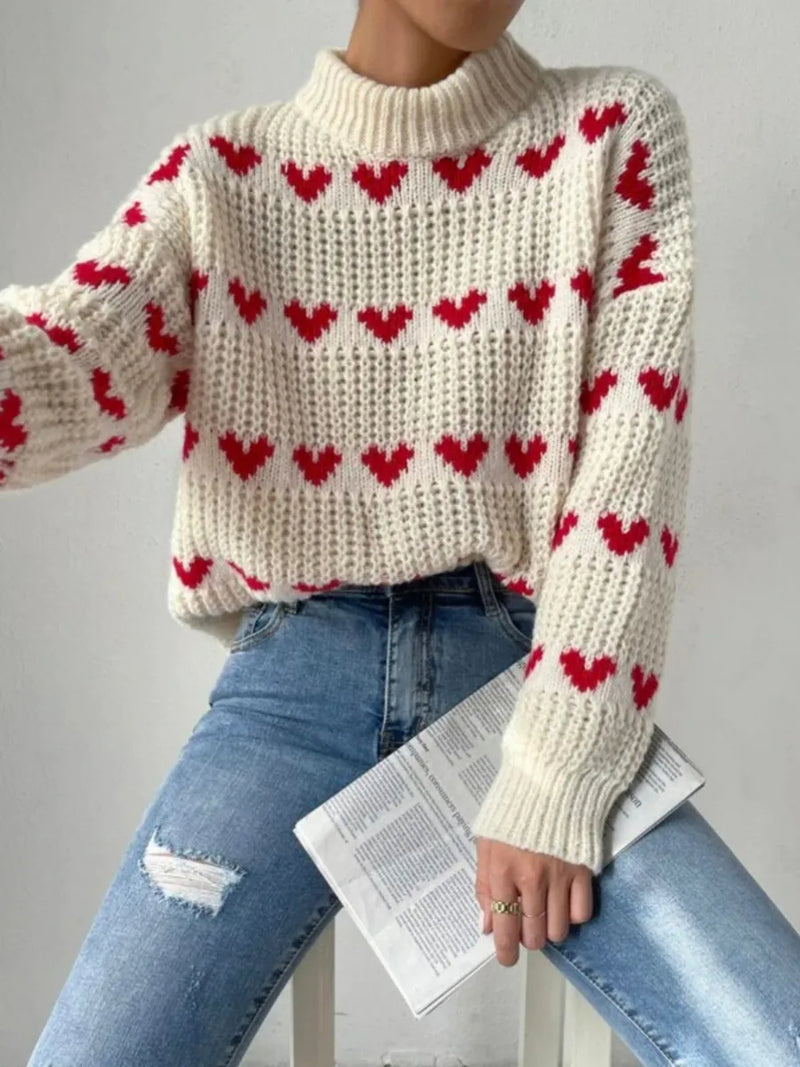 Heartfelt - Gestrickter Herz-Sweat-Flushy-Pullover