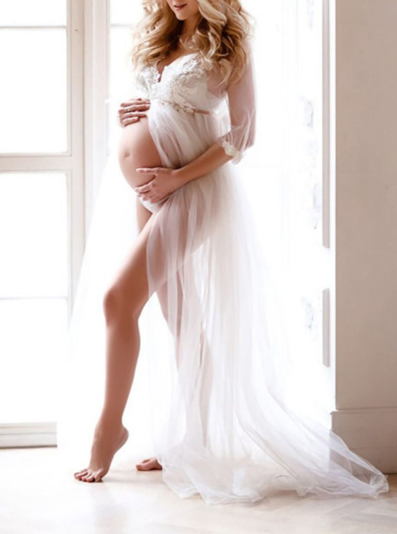 PremamaChic - Weißes Maxi-Schwangerschaftskleid aus Spitze