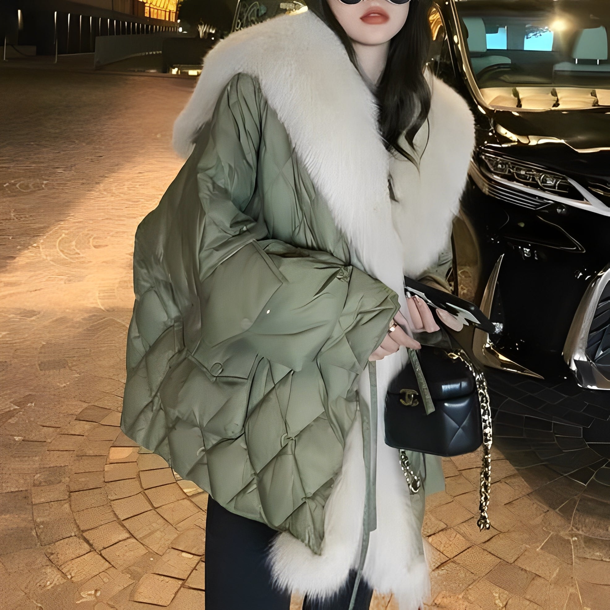 Dominika - Trendige Damen Daunenjacke mit Fellkragen