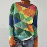 Melya - Verspielt Regenbogen-Quadrat Herbstpullover