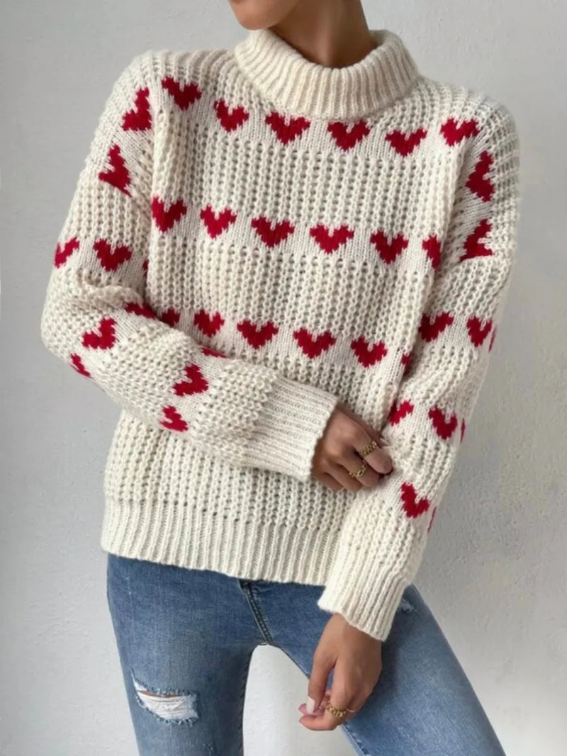 Heartfelt - Gestrickter Herz-Sweat-Flushy-Pullover