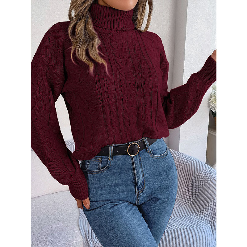 LIUBA Lose hohe Kragen Twist lange Ärmel gestrickt Pullover