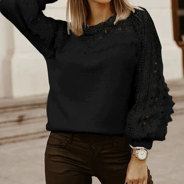 Susanne – Elegante Bluse Mit Spitzenbesatz Und Puffärmeln