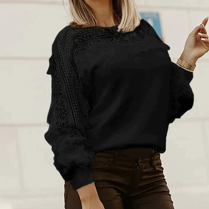 Susanne – Elegante Bluse Mit Spitzenbesatz Und Puffärmeln