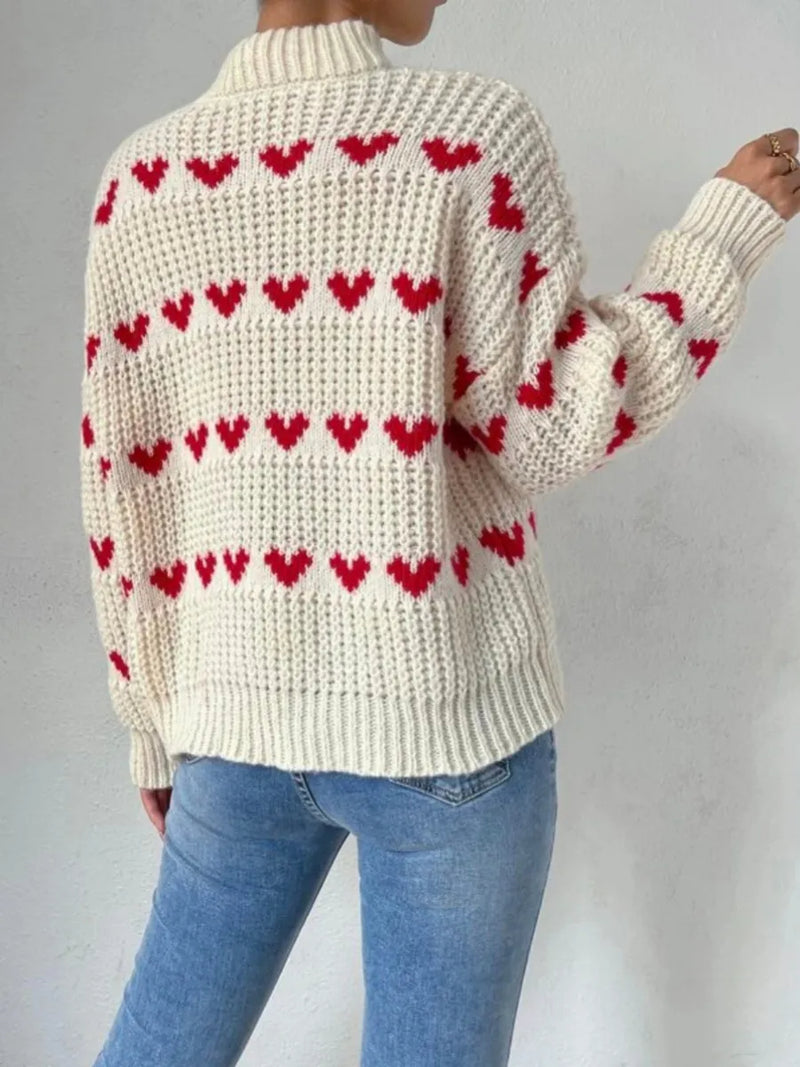 Heartfelt - Gestrickter Herz-Sweat-Flushy-Pullover