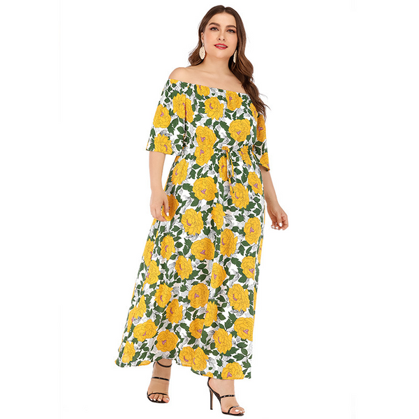 Moyna - Plus Größe Schulterfrei Florales Kleid