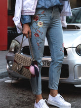 Mode - Bestickte Blumen-Denim-Jeans