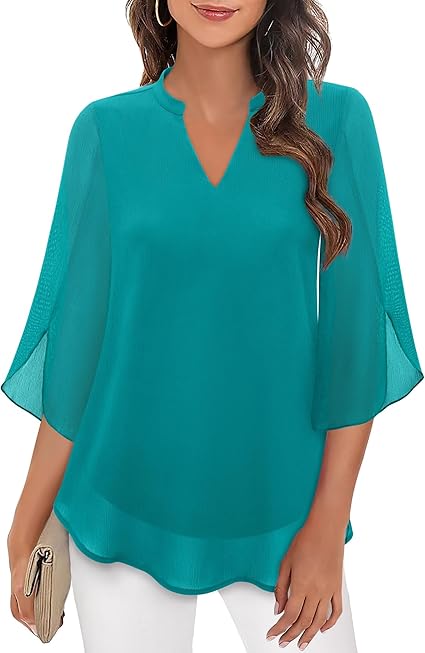 Helene – Ausgestellte Chiffonbluse Blau Grün